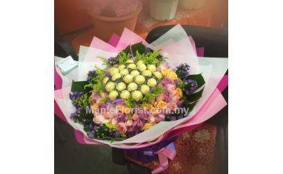 99 roses + 24 ferrero rocher bouquet 99 roses + 24 ferrero rocher bouquet