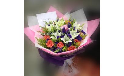 Valentine 6 lily + 12 roses bouquet