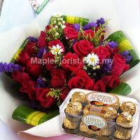 20 roses bouquet + 1 box ferrero rocher (16pcs)
